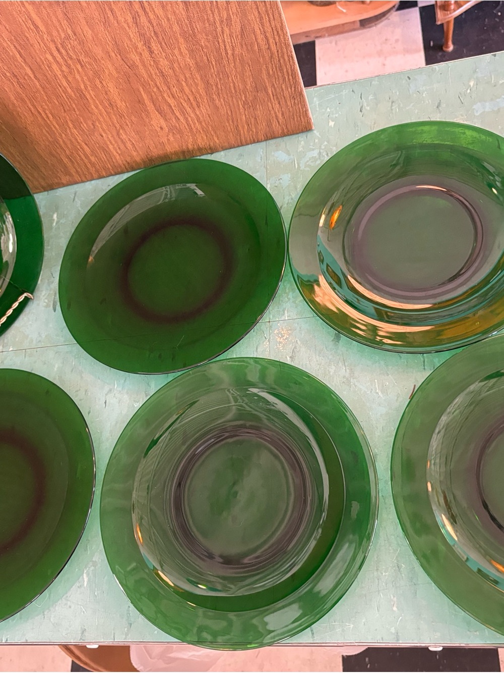Vintage Green Glass Dinner Plates - Set of 6